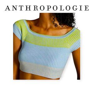 Anthropologie Daily Practice Tuvalu Crop Top Square Neck Knit Pastel Small NWT